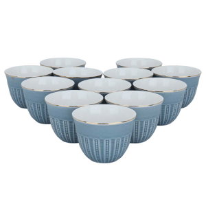 Al Saif Gallery porcelain Saudi coffee cups set, with golden calligraphy, 12 pieces - blue product image 2