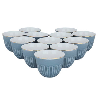 Al Saif Gallery porcelain Saudi coffee cups set, with golden calligraphy, 12 pieces - blue product image 2