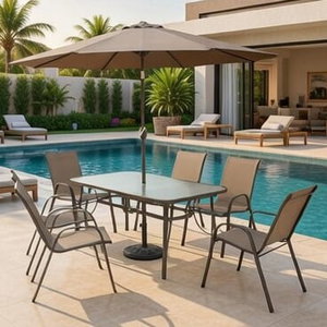 طاولة مظلية حديد ،90×150×75 سم، 4 كراسي - البيج product image