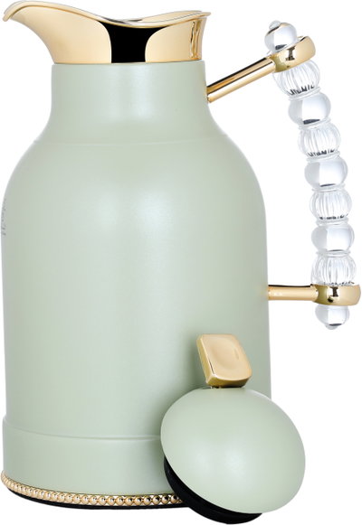 Al Saif Gallery Farida thermos set, 1/0.7 liter, two pieces, thermal glass inner container, steel outer shell - light green product image 3