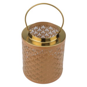 فانوس هندي استيل العين الأندلسية، 15×15×18 سم، أسطواني، مسكة يد - ذهبي product image