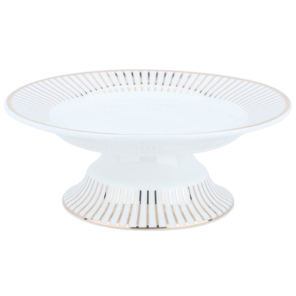 White circular porcelain dessert stand with golden lines pattern 6 product image