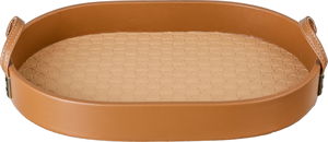 Al Saif Gallery wooden serving tray, 40.5x30x4.5 cm, oval, leather handle - beige brown product image