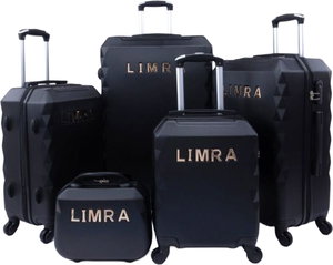 طقم شنط سفر ABS ليمرا، 5 مقاسات، 4 عجلات، زاويه 360 درجة، LMA-1154 - أسود product image