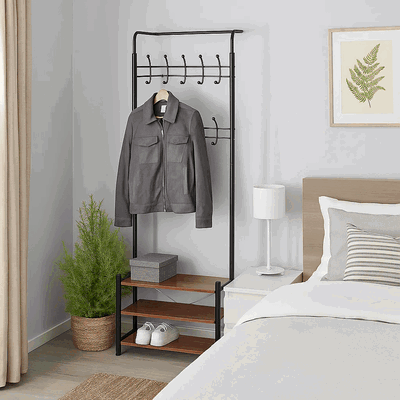 علاقة ملابس مودرن معدن، 190×64×30 سم، 3 رفوف خشب ام دي اف - اسود product image 3