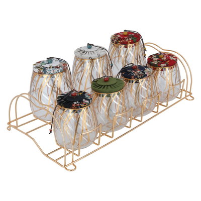 طقم علب بهارات زجاج السيف غاليري، 8 قطع ، غطاء، بستاند ذهبي - ملون product image 3