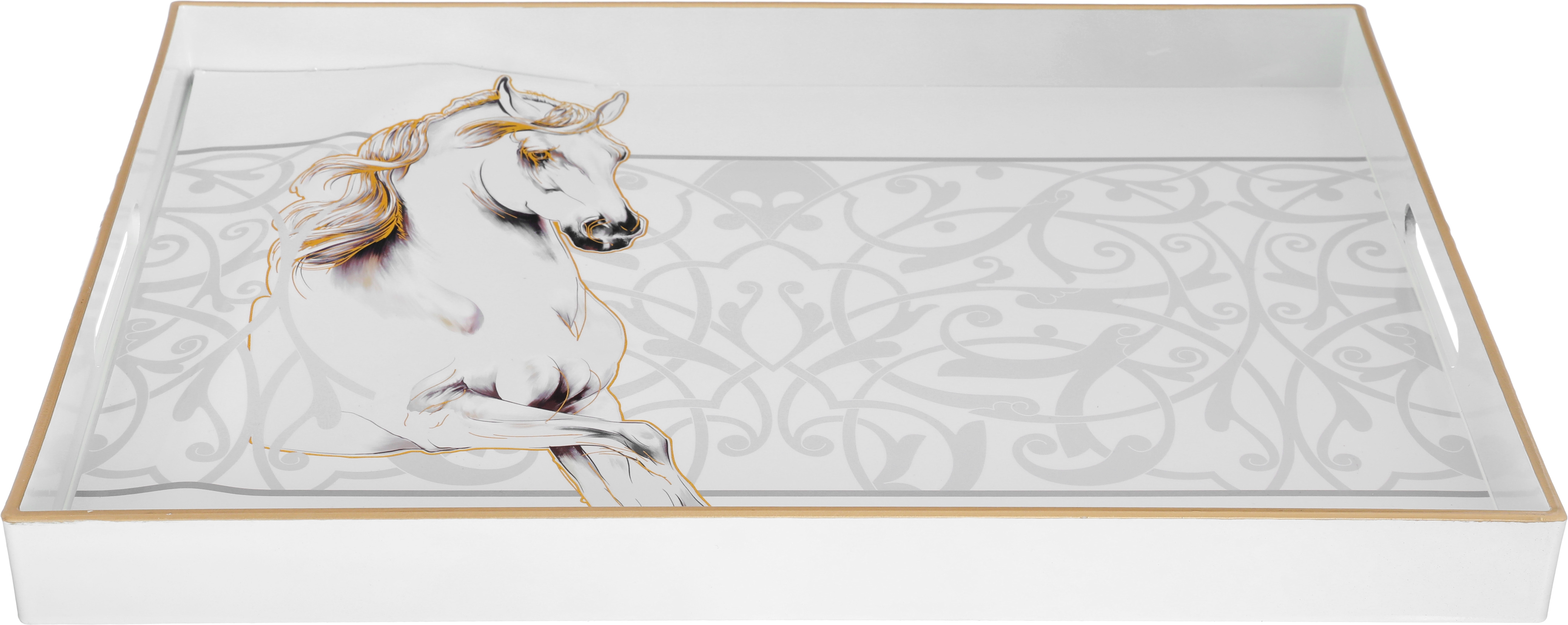 طوفرية مستطيلة بلاستيك السيف غاليري، 48x35x4 سم، نقش حصان ذهبي - كريمي product image 1