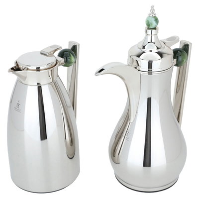 Al Saif Gallery Alaa thermos set, 1/1 liter, two pieces, thermal glass inner container, steel outer shell - `Silver product image 3