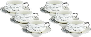 طقم اكواب شاي مع صحون بورسلان السيف غاليري، 12 قطعة، 200 مل - ابيض فضي product image
