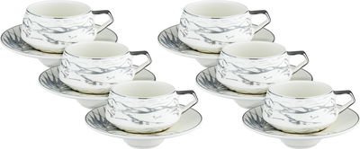 طقم اكواب شاي مع صحون بورسلان السيف غاليري، 12 قطعة، 200 مل - ابيض فضي product image 1