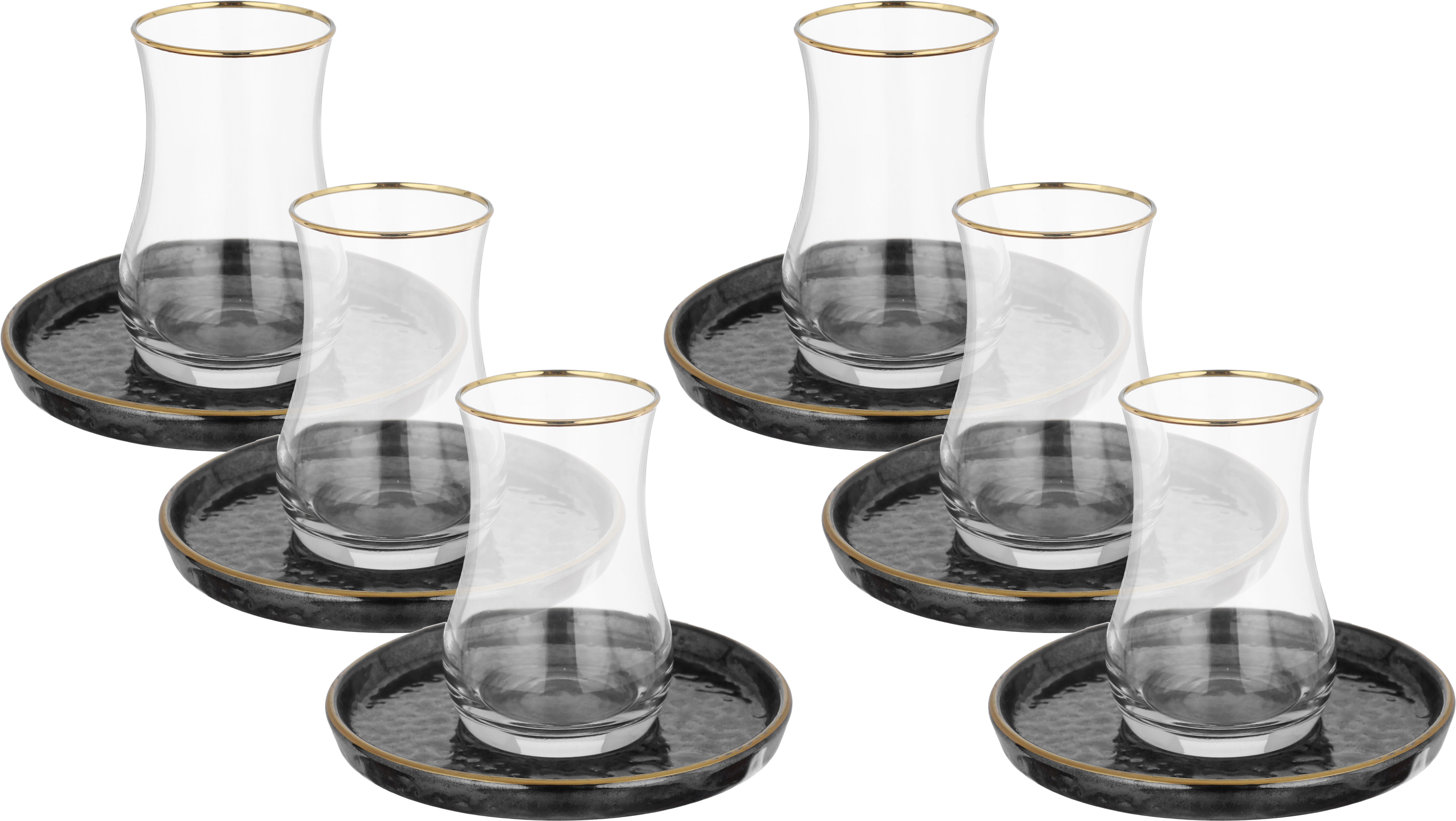 Al Saif Gallery glass tea canteen set, black saucer with golden font, 12 pieces - black product image