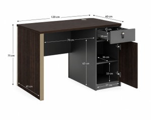 مكتب إداري خشب MDF، 120x60x75 سم - بني غامق رمادي product image 2