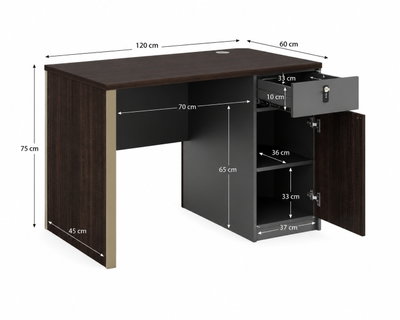 مكتب إداري خشب MDF، 120x60x75 سم - بني غامق رمادي product image 2