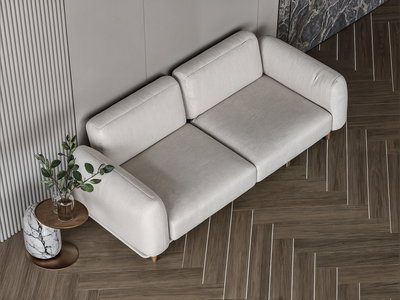Modern Swedish wood sofa, 225x87x45 cm, boucle fabric - off-white product image 2
