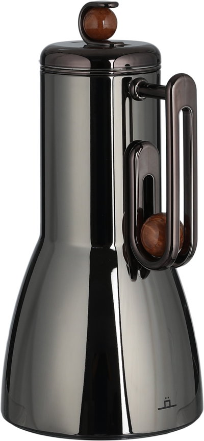 Al Saif Gallery Al-Adhariya Thermos Set, 0.7/1 Liter, 2 Pieces, Glass Inner Container, Stainless Steel Outer Body, Push Button - Glossy Black Dark Wood product image 4
