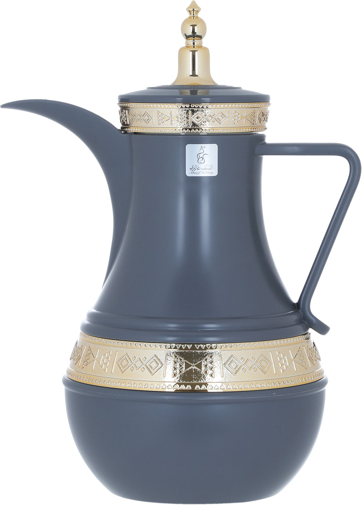 Al Saif Gallery Amal thermos set, 1 liter, gilded, two pieces, thermal glass inner shell, plastic outer shell - dark gray product image 2