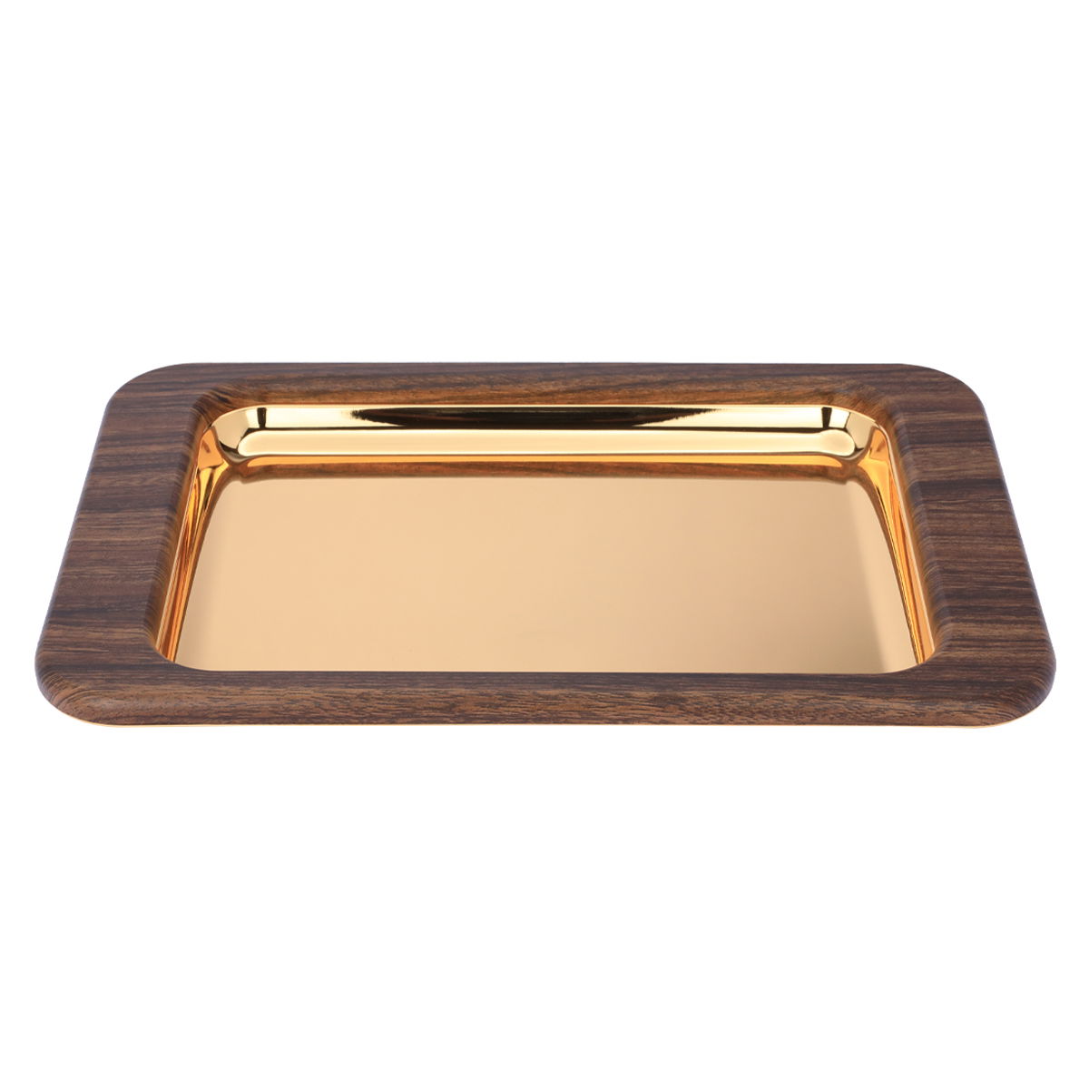 Steel tray with Saif Gallery wood edge, 40 x 26 x 3 cm, small rectangle - gold product image