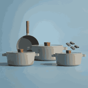طقم قدور ستانلس استيل نيوفلام فيكا، 7 قطع، غطاء زجاج، مسكات يد إضافية - رمادي خشبي product image