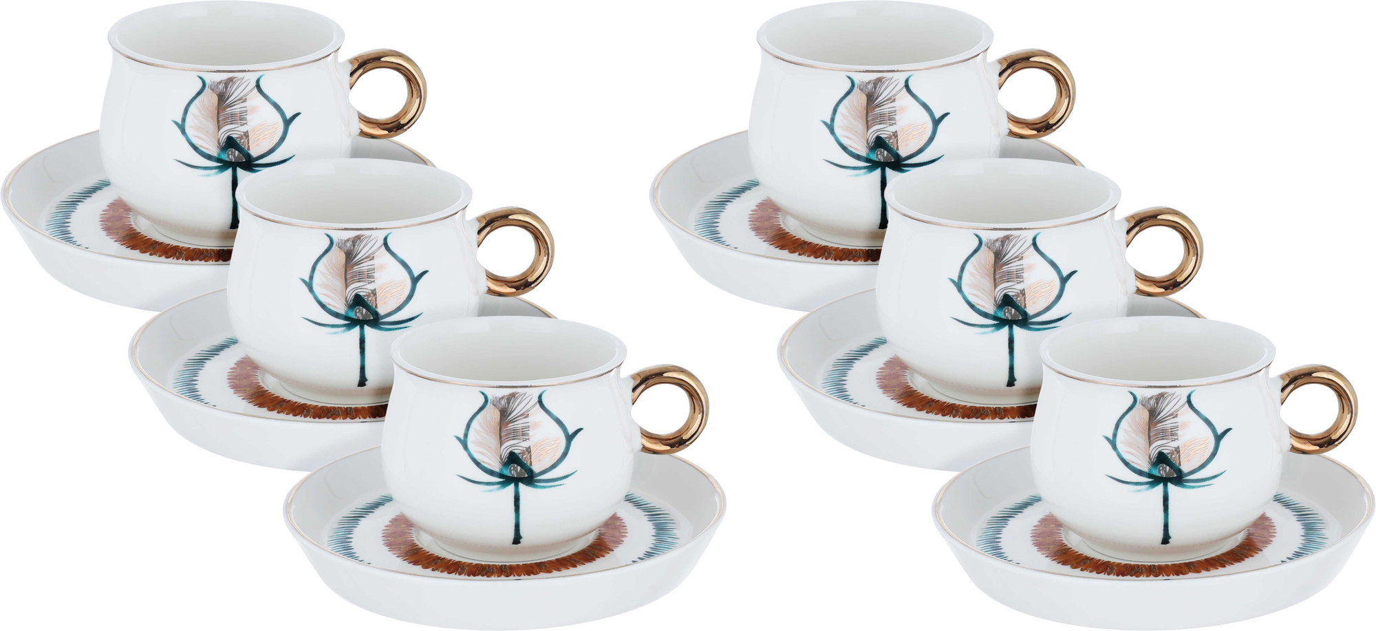 Al Saif Gallery porcelain coffee cup set, 12 pieces, engraved - white product image