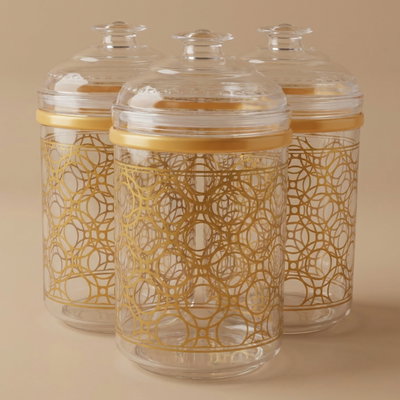 طقم علب بلاستيك السيف غاليري، 3 قطع، منقوش ذهبي - شفاف product image 1