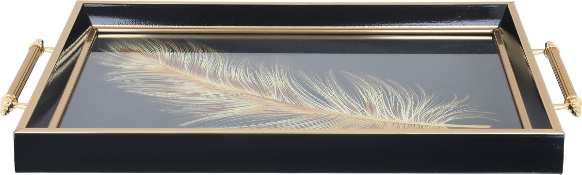 Tofaria Alsaif Gallery glass, 30 x 47 cm, rectangle, golden feather pattern, hand - black product image 1