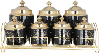 طقم علب بهارات بورسلان السيف غاليري، مشجر، باستاند ذهبي، 8 قطع - أسود product image 2
