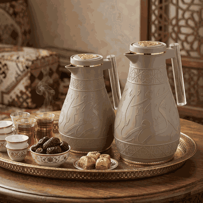 KaramAl Saif Gallery Thermos Set, 1/0.65 L, 2 Pieces, Inner Glass Thermos, Pressure Cooker - Cappuccino product image 2