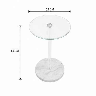 طاولة خدمة مفرد زجاج، 55×35×35 سم، قاعدة رخام دائري، رافعة أكرليك - أبيض product image 3