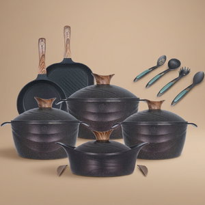 Neokline Titanium Granite Pot Set, 16 Pieces, Wood Handle - Black Purple product image