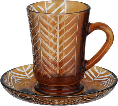 طقم تقديم بيالات فناجين سكرية زجاج السيف غاليري، 11 سم، 26 قطعة، مشجر - ذهبي شفاف product image 3