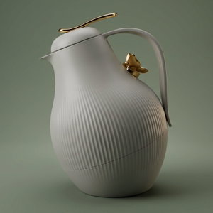 Al Saif Gallery Dora thermos, 1 liter, golden butterfly, thermal glass inner shell, plastic outer shell - gray product image
