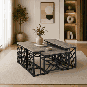 طقم طاولات خشب MDF و معدن، 7 قطع - رمادى اسود product image
