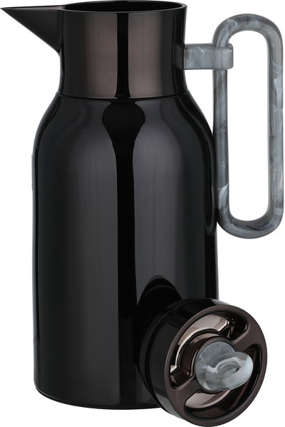 Al Saif Gallery Al Durra Thermos Set, 1/1 Liter, 2 Pieces, Glass Inner Container, Push Button, Marble Gray Handle - Glossy Black product image 5