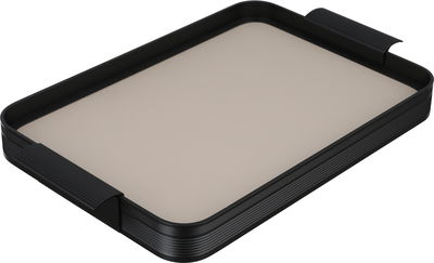 Al Saif Gallery Stainless Steel Serving Tray, 39.5x27x3.6 cm, Rectangular, Leather, Two Handles - Black Light Brown product image 2
