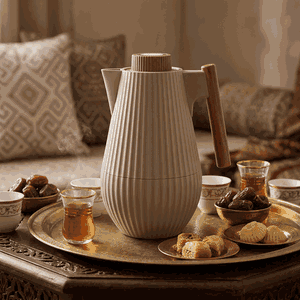 Al Saif Gallery Layar thermos, wooden handle, compressor, 1 liter, thermal glass inner container, plastic outer shell - Cappuccino product image 2