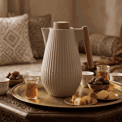 Al Saif Gallery Layar thermos, wooden handle, compressor, 1 liter, thermal glass inner container, plastic outer shell - Cappuccino product image 2