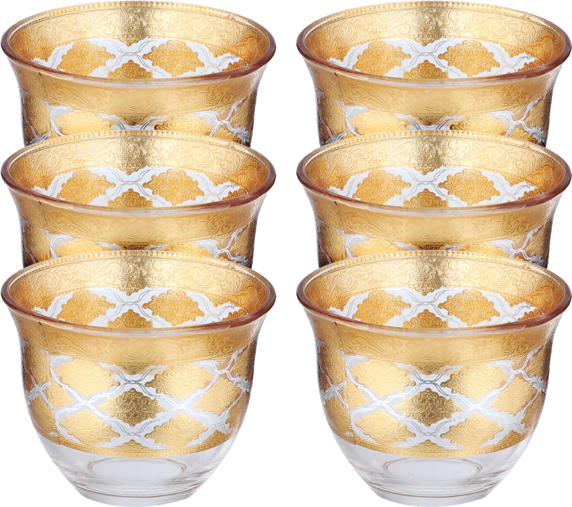 Al Saif Gallery Max Arabic Coffee Cups Set, 90 ml, Gold Embossed, 6 Pieces - Clear product image 1