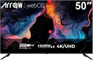 تلفزيون سمارت بدون اطار اركيو، 50 بوصة، 4K UHD، شاشة LED، نظام ويب او اس، ريموت كنترول، حامل، RO-50LPW - اسود product image