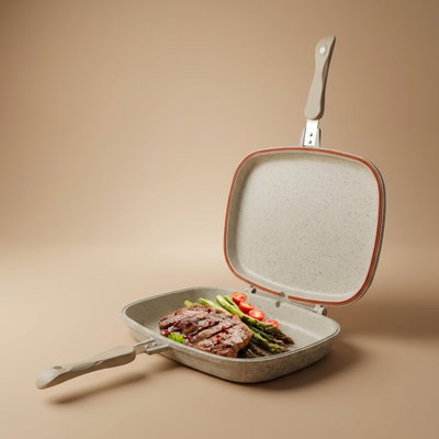 مقلاة أستيل روكي، 34 سم، بوجهين - رمادي product image 1