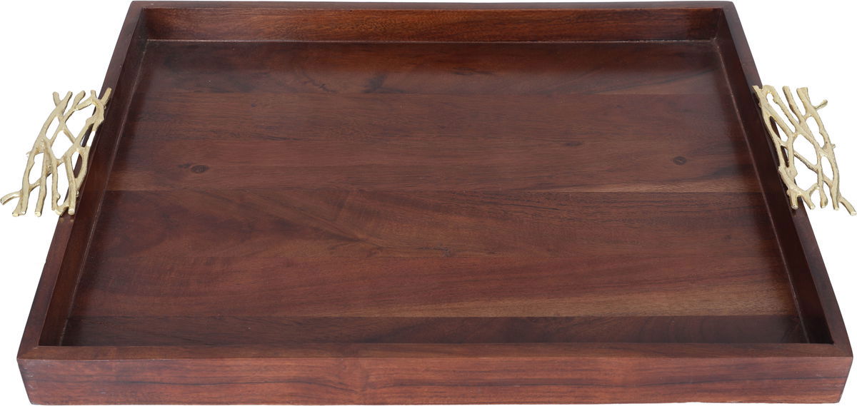Saif Gallery wooden serving tofir, 46 x 36 cm, rectangle, golden branch handle - brown product image