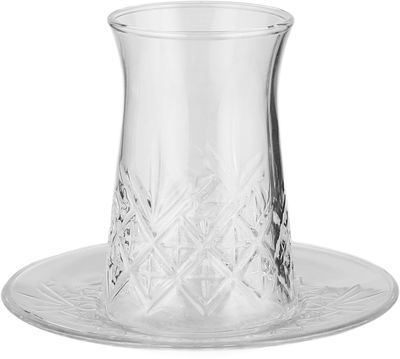 طقم بيالات شاي مع صحون زجاج باشاباشي، 160 مل، 12 قطعة - شفاف product image 2