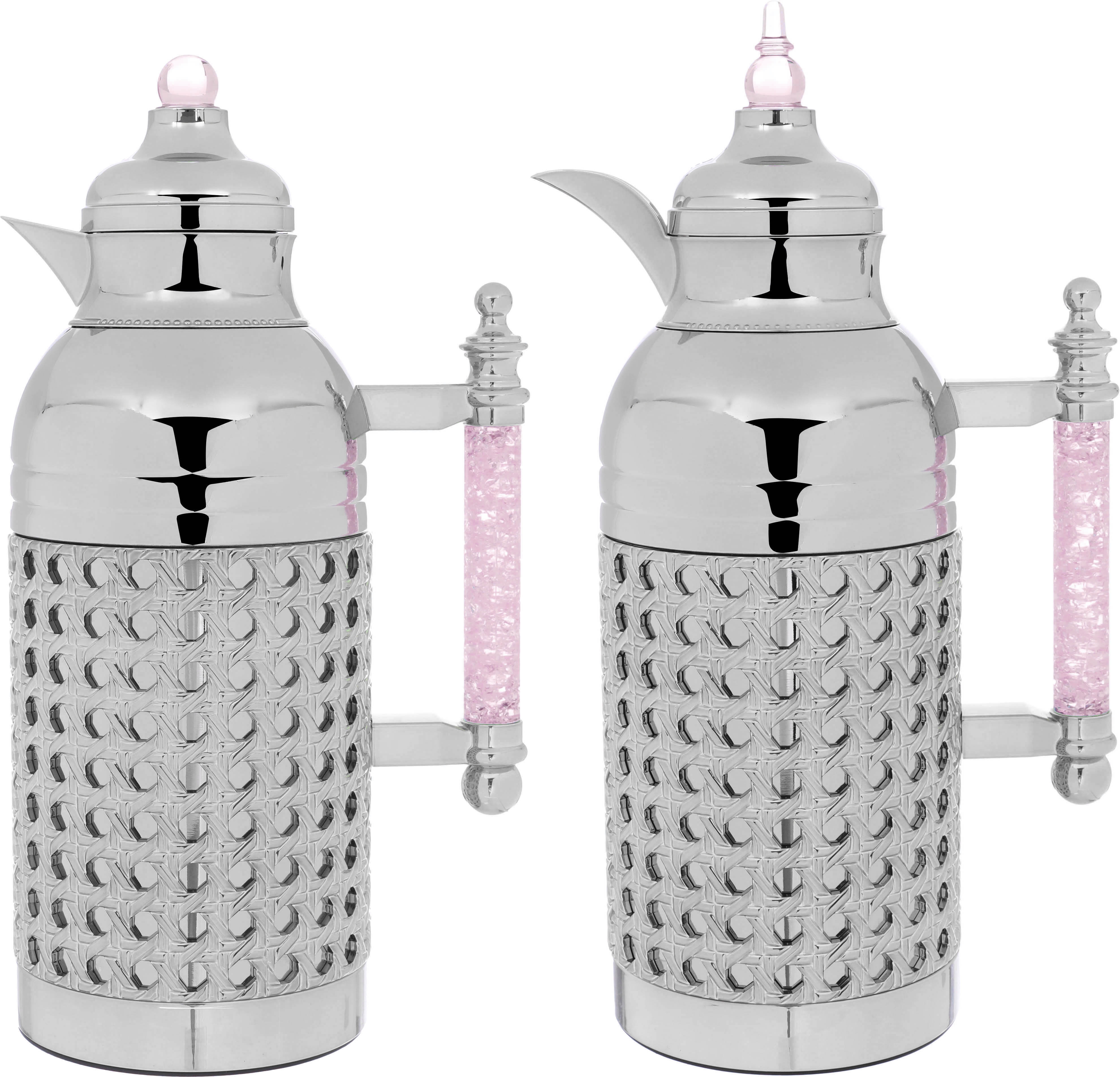Al Saif Gallery Sarah thermos set, 1 liter, crystal handle, thermal glass inner case, steel outer case - silver product image