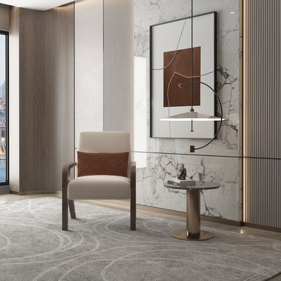 كرسي مودرن خشب زان سويدي، 72x75x93 سم، قماش بوكلية - بيج product image 2