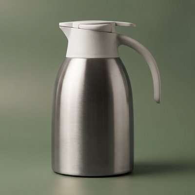 Aura Thermos, 1.6 Liter, Stainless Steel Inner Container, Stainless Steel/Plastic Outer Body, Push Button - Creamy Silver product image 1