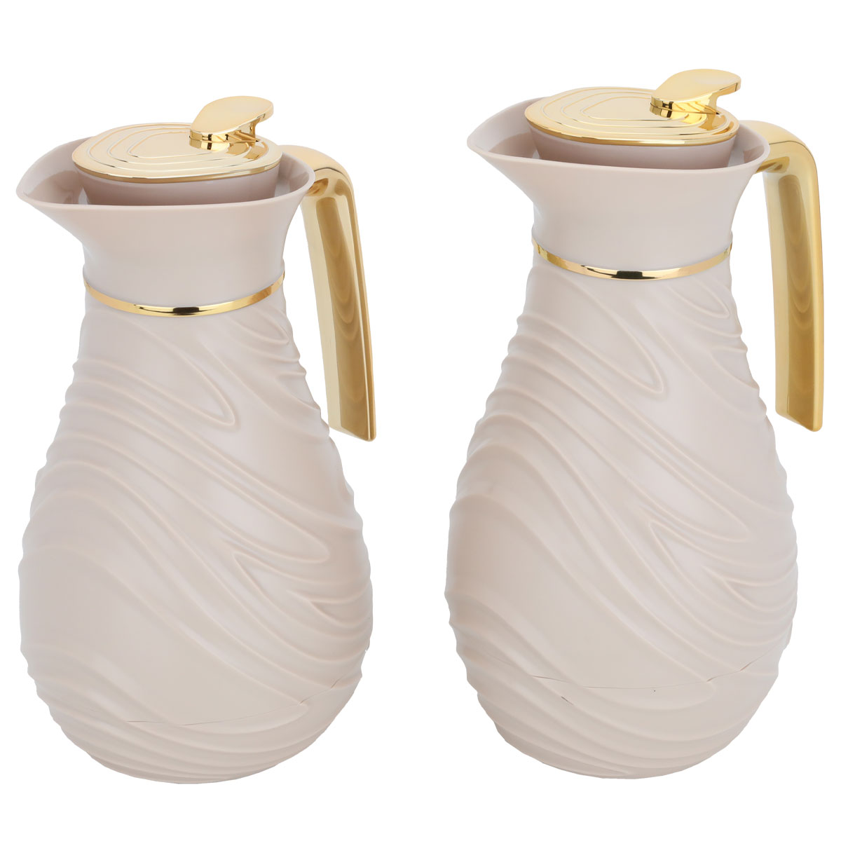 Al Saif Gallery thermos set, 2 pieces, 1/0.75 liter, glass inner container, plastic outer shell - light brown product image 2