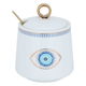 Al Saif Gallery porcelain sugar bowl, eye pattern, with spoon - white product image 1