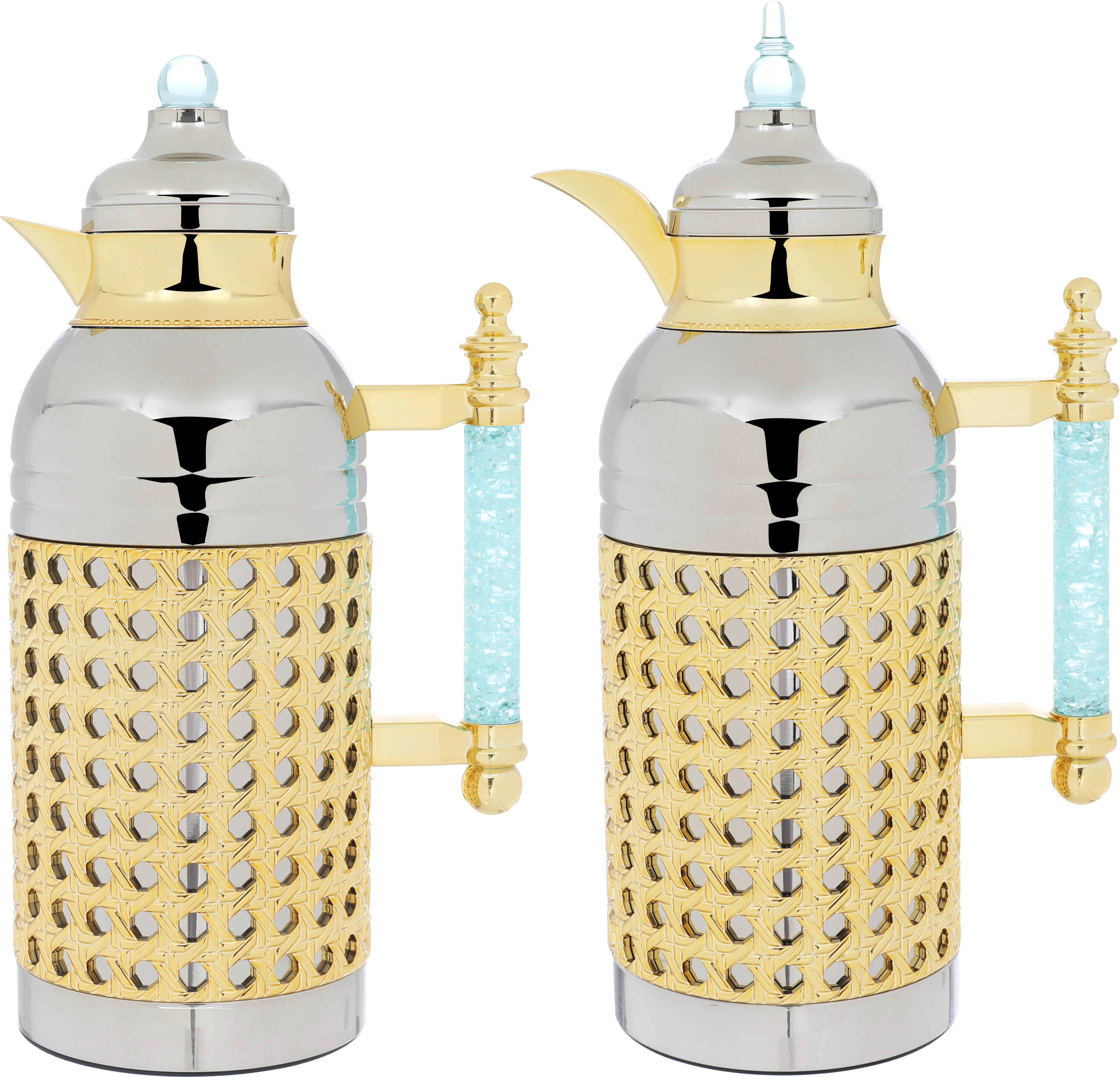 Al Saif Gallery Sarah thermos set, 1 liter, crystal handle, thermal glass inner case, steel outer case - silver product image