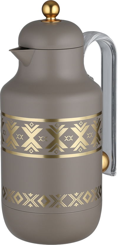Al Saif Gallery Kkozami Thermos, 1 Liter, Glass Interior, Transparent Handle, Push-Button Lid - Gold Cappuccino product image 3
