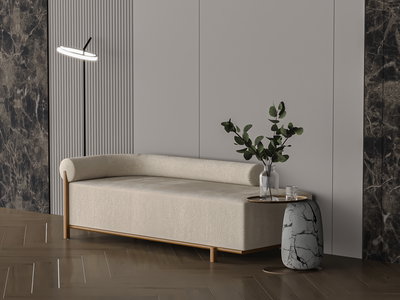 Modern Swedish wood sofa, 215x85x43 cm, Chanel fabric - beige product image 4