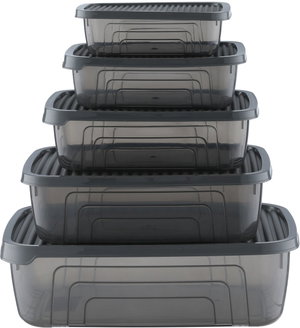 Herfin Plastic Food Storage Container Set, 5 Pieces, Rectangular - Dark Gray product image 2